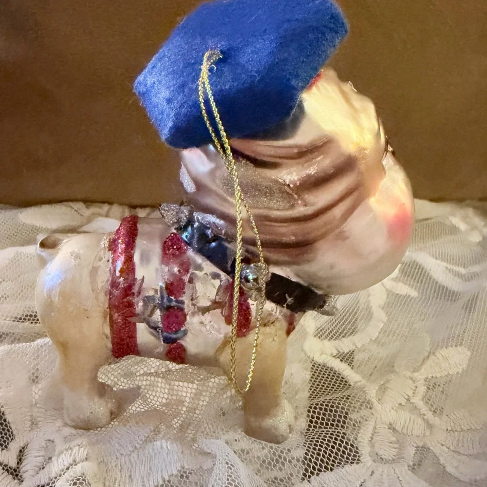 Charming Hand blown Glass Bulldog Holiday Ornament